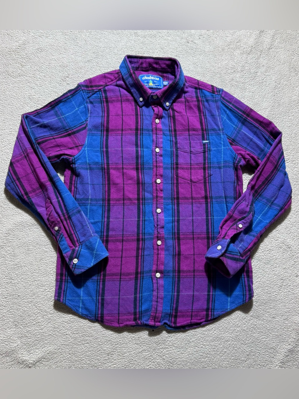 Chubbies Flannel Mens Medium Plaid The Wood You Could You Button-Up Collared Top